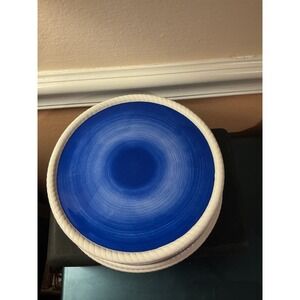 Geo Z Lefton Blue and White Rope Edge Ceramic Cake Stand Retired